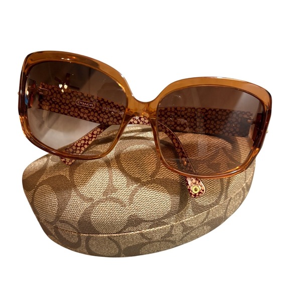 Coach Accessories - Coach Valentina S704A Oversized Square Petite Sunglasses Amber Tortoise Case